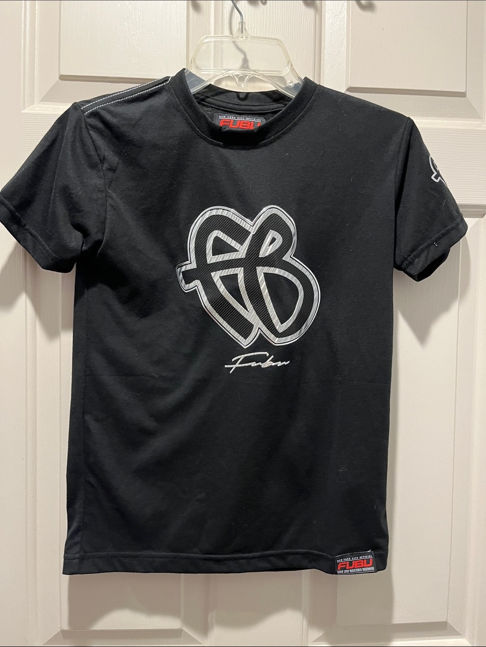 Youth FUBU Black Tee with White Outline Logo